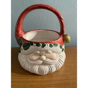 Holiday at Home Earthenware Santa Basket vintage 1997- EUC- Ceramic- Christmas